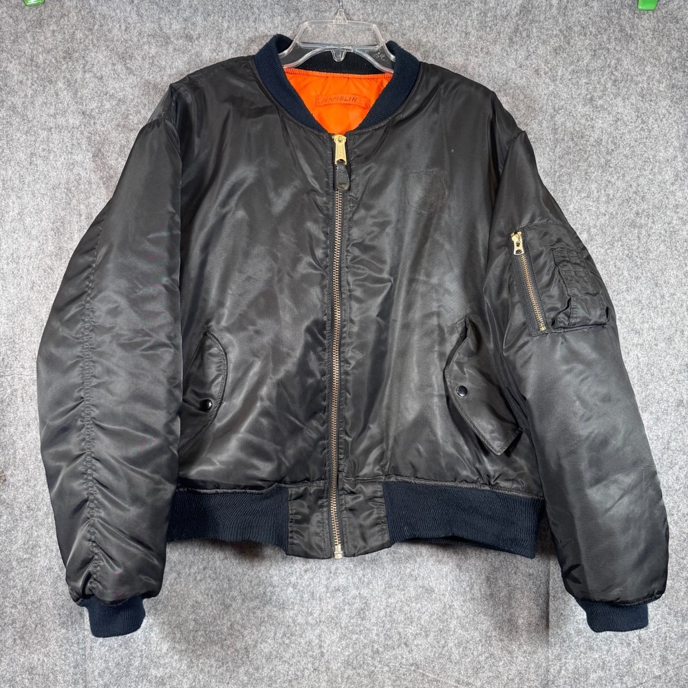 USAF MA-1 Flyer's Jacket Military Sz XL Black Reversible Flight Bomber Vtg USA